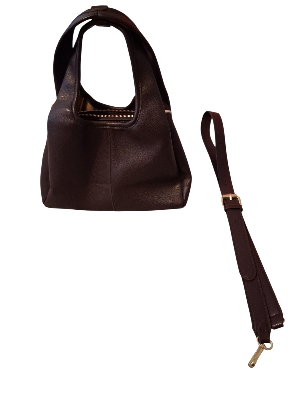 Shein Dark Brown Leather Shoulder Bag with Removable Strap